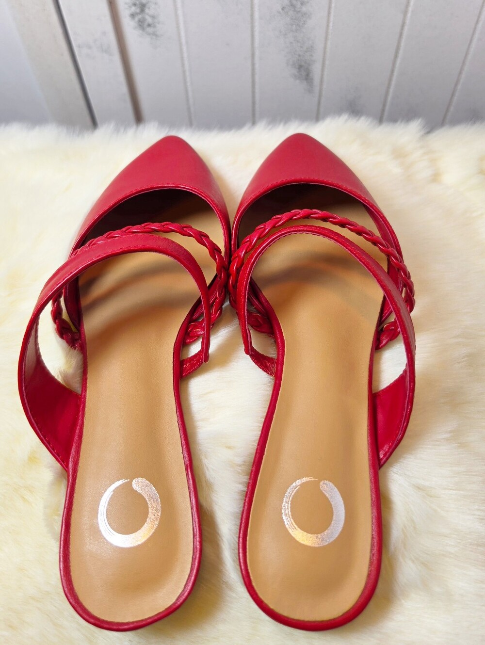 Journee Collection Red Braided-Strap Pointed Toe Mule - Picture 4 of 10